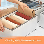 4 Pack Wardrobe Closet Organizer and Storage for Clothes - 7 Grids Foldable Drawer Dividers Organizers for Jeans | Pants | Shirts | Leggings, Stackable Clothing Bins for Closets Organization