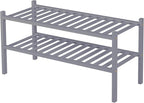 2 Tier Bamboo Shoe Rack for Closet Free Standing Wood Shoe Shelf for Entryway Small Space Stackable 27"x11"x13" (Grey)