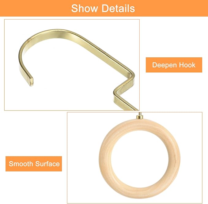uxcell 4 Inch Scarf Ring Hanger, Scarf Organizer Holder Wooden Circles Rings Hanging Hook for Belt Tie Scarf, 10cm Length Hook (Gold)