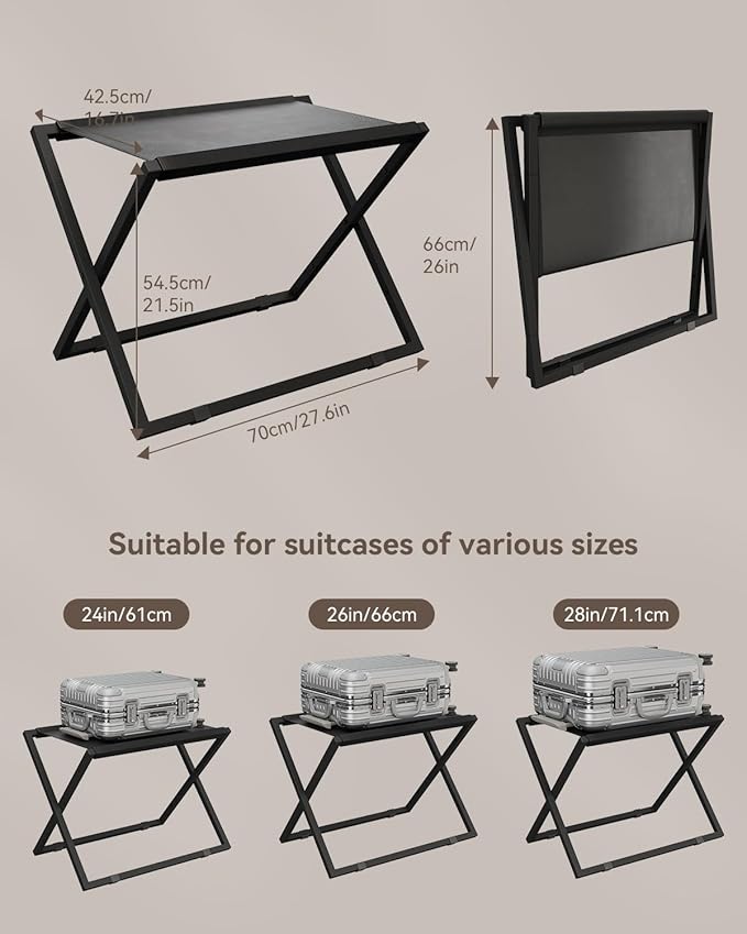 IBUYKE Luggage Rack for All Suitcase Sizes,Foldable Suitcase Stand,Metal Luggage Holder,Easy to Assemble for Bedroom Living Room Hotel,Black TLR001B