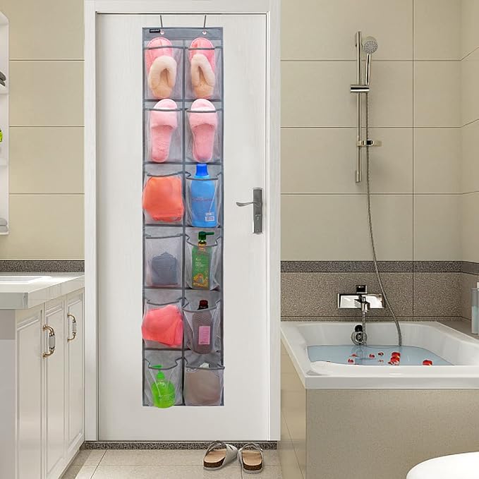 Behind Door Hanging Kids Shoes Organizer Closet Shoe Organizer Shoe Rack with 12 Mesh Pockets (12 Pockets)