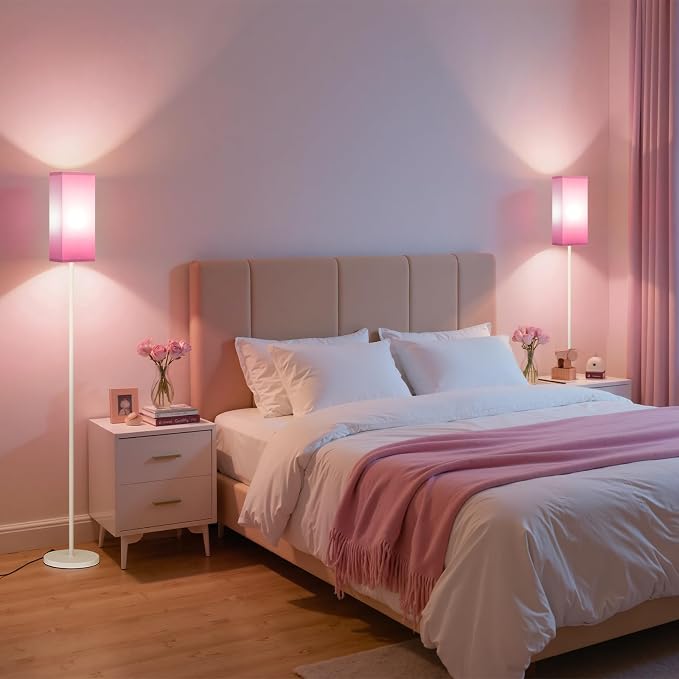 64.6" Floor Lamp, Pole Lamp with Foot Switch, Modern Standing Lamp Shade, Minimalist Freestanding Lamp (Bulb Not Included), for Living Room, Bedroom Office ETL Listed,White and Pink WP07LD05