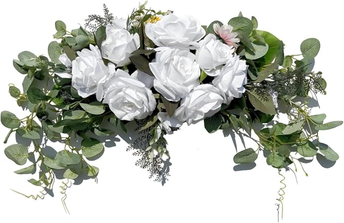 Wedding Arch Flowers, Rose Decorative Floral Swag for Lintel, 30Inch Artificial Greenery Eucalyptus Leaves Flower for Door Window Home Decoration