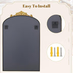 VooBang 24x36 inch Vintage Arched Bathroom Mirror - Gorgeous Wall Vanity Mirror with Beautiful Retro Top and Bottom Engraving Process Frame for Entryway Hallway Living Room, Gold