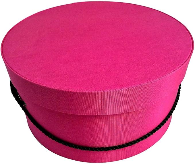 Sarah's Hat Boxes Classic Cerise Hat Box – 8.75" x 4.5" (Dia. x Ht.) Handmade in USA – Odorless Non-Toxic Adhesive, Cording Handle – Premium Storage for Hats & Accessories