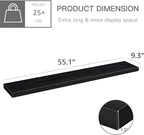 QEEIG Floating Shelves for Wall 55.1" Extra Long - Wall Mounted Shelf Bathroom Kitchen Living Room Bedroom Farmhouse Home Decor Display Bookshelf Large 55.1 x 9.3 inch Set of 2, Black (008-140B)