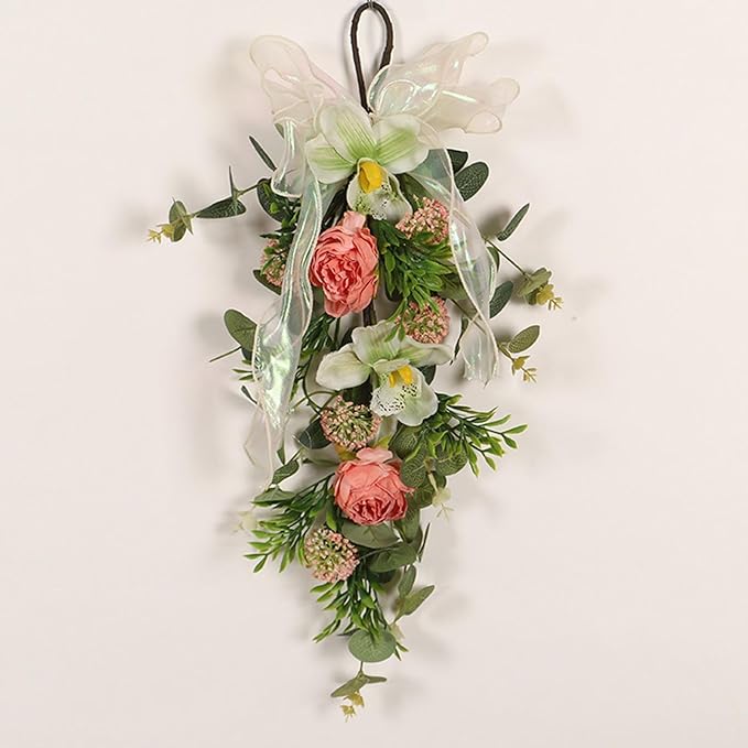 Artificial Floral Swag with Hanging Loop Decoration Spring Wreath Front Door Swag for Birthday Anniversary