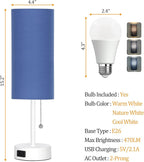 Dott Arts Table Lamp for Bedroom, 3-Color Bedside Lamps with Pull Chain, Bedroom Table Lamps for Nightstand,AC Outlet Small Lamp for Living Room, Bulb Included Blue