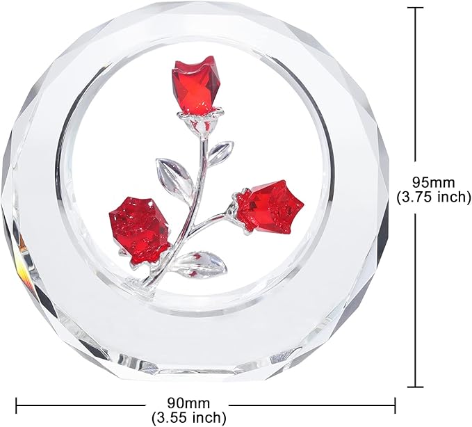 LONGWIN Crystal Tulips Flower Figurines with a Outer Circular Ring, Glass Spring Bouquet Collectible Figurines Home Decor Ornaments Ruby