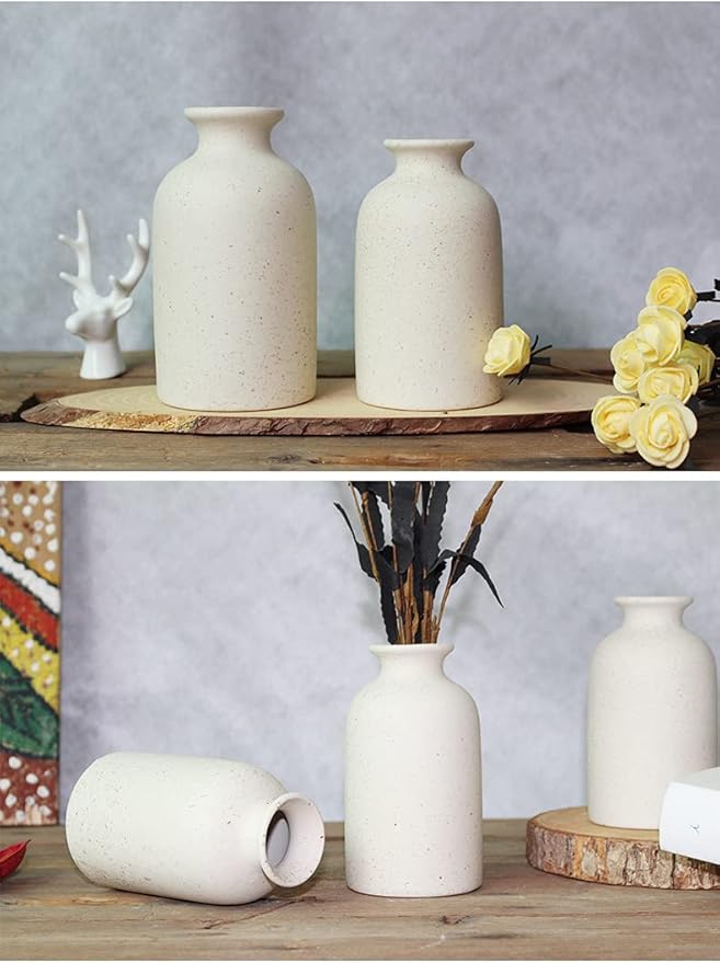 Hirdbrote Small Ceramic Vases for Decor 2-Piece, Flower Vase Vintage Decor Modern Farmhouse Rustic Home Decor, Wedding Centerpiece, Farmhouse Kitchen (5.5”& 4.7” Tall) (Beige & Black dot)