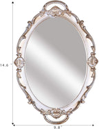 Polyresin Ellipse Antique Decorative Mirror Tray, Makeup Organizer, Jewelry Organizer, Serving Tray, 9.8”x 14.6”, Golden Silver