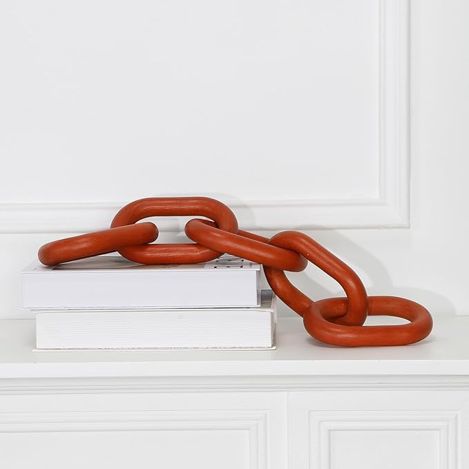HMASYO Brown Wood Chain Link Decor, 5-Link Wooden Decorative Chain Home Decor Accents, Coffee Table Decor, Shelf Decor Aesthetic, Modern Bookshelf Table Decorative Objects for Living Room