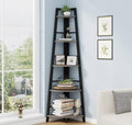 BON AUGURE Rustic Tall Corner Bookshelf, 5 Tier Wood and Black Metal Corner Ladder Shelf, Industrial Corner Bookcase and Gray Corner Shelf for Living Room, Bathroom, Kitchen (Dark Gray Oak)