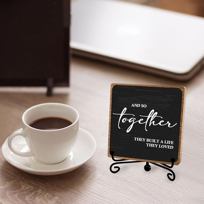 Home Wooden Decor Sign, Farmhouse Plaque with Stand, Warmth Housewarming Gifts for Women Men Family, Table Desk Cubicles Accessories for Living Room Bedroom Home Decorations