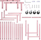 Fishat Portable Pink Double Rods Garment Rack with Rolling Clothes Organizer on Lockable Wheels Mobile for Gilr Women, 48" W x 15" D x 67" H, Metal Simple Hanging Clothes with 2 Hook