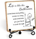 Funny Bathroom Decor, Bathroom Wooden Sign with Stand Decor, Farmhouse Home Toilet Desk Shelf Accessories, Rustic Table Decorations Supplies