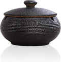 Lependor Ceramic Ashtray with Lids, Windproof, Cigarette Ashtray for Indoor or Outdoor Use，Ash Holder for Smokers,Desktop Smoking Ash Tray for Home Office Decoration - Black