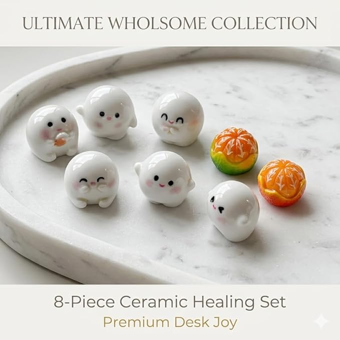 8Pcs Cute Desk Accessories Miniature Resin Figurines Set for Desktop, Computer Monitor, Car Dashboard Decor & Home Office Fun (0.7×0.6")
