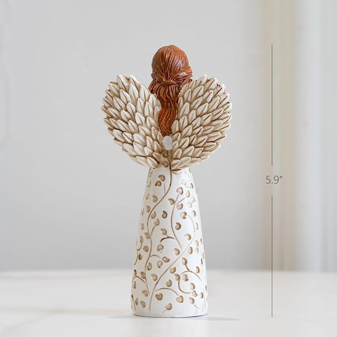 Hand-Painted Angel Figurine with Sunflower & Tree of Life Design - 5.9" Collectible Sculpture for Retirement Gifts, Home Decor, Sunflower Lovers