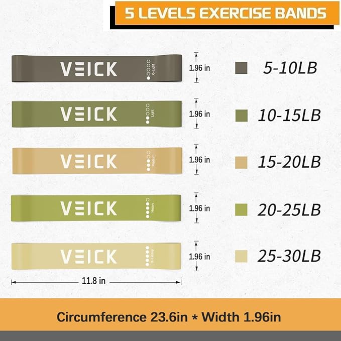 VEICK Pilates Bar Kit with Resistance Bands, Elastic Workout Bands for Men Women, Set of 5 Resistance Loop Bands for Home Fitness Stretching Strength Training