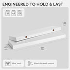 Homeforia White Floating Shelves 30 inch, High End Solid Real Wood 30inch Floating Shelf for Wall Mounted, White Wooden 30in Long Floating Shelves, Heavy Duty Bracket, 30 X 6.5 X 1.75 inches, Set of 3