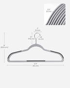 SONGMICS Cabides de Veludo, Conjunto com 50 Unidades, Cabides Antideslizantes, 0,6 cm de Espessura, Econômicos em Espaço, Ganchos Giratórios 360°, 45 cm de Comprimento, Cinza Escuro BRCRF50G