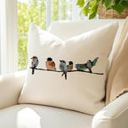 RABUSOFA 18x18 Outdoor Birds Pillow Decorative Throw Pillows,Small Throw Pillows for Couch,Hand-Painted Pillowcases Spring Summer Decorations Cushion Covers Cotton Linen for Sofa Teal Blue