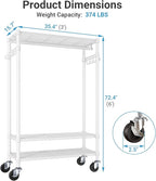 VIPEK R3C Portable Closet with Cover - Heavy Duty Freestanding Clothes Rack with Wheels & Hanging Rod & Side Hooks, 36.6" Lx17.3 Wx72.4 H, White Rack with Grey Upgraded Polyester Cover