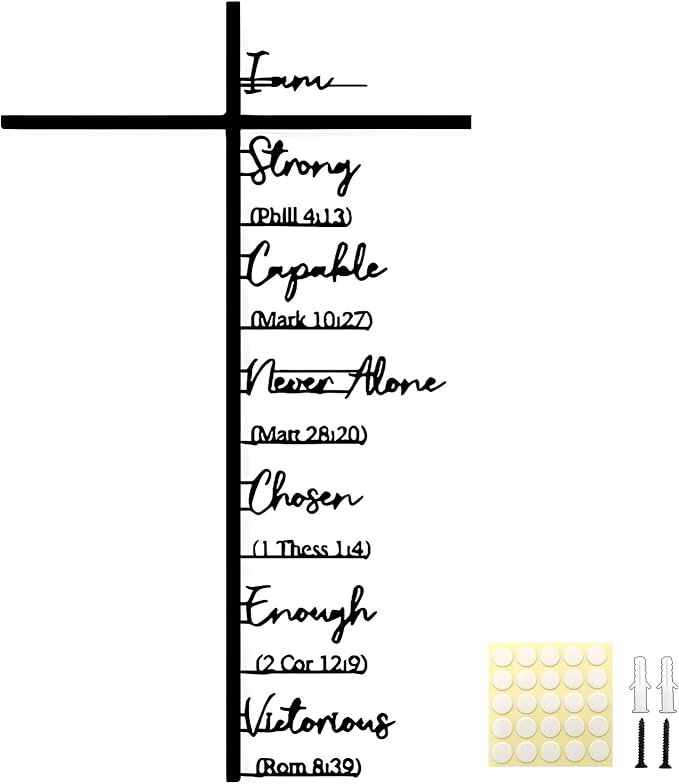 Elegant Metal Christian Inspirational Bible Verses Cross Wall Art - 11.8" Scripture-Inspired Design Hanging Decor for Home Living Room Farmhouse Church Prayer Room Religious Gift