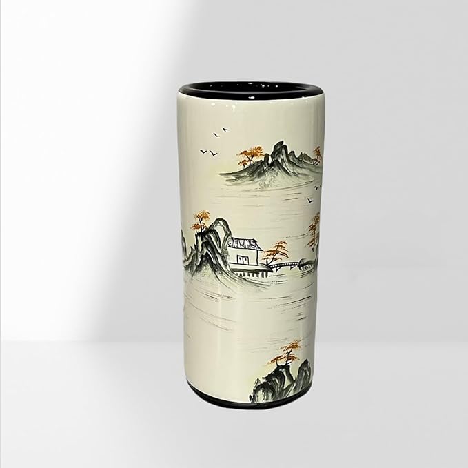 Ceramic Umbrella Stand Umbrella Holder for Entryway Hand-Made Umbrella Stand Barrels Umbrella Holder Cane Floor Standing Vase Ceramic Storage Bucket for Home Office Entrance Indoor.(Ink 206)