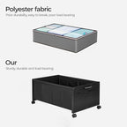 Under Bed Storage with Wheels, Wooden Under Bed Drawers On Wheels, Rolling Under Bed Shoe Storage, Space Saving, Black,70L