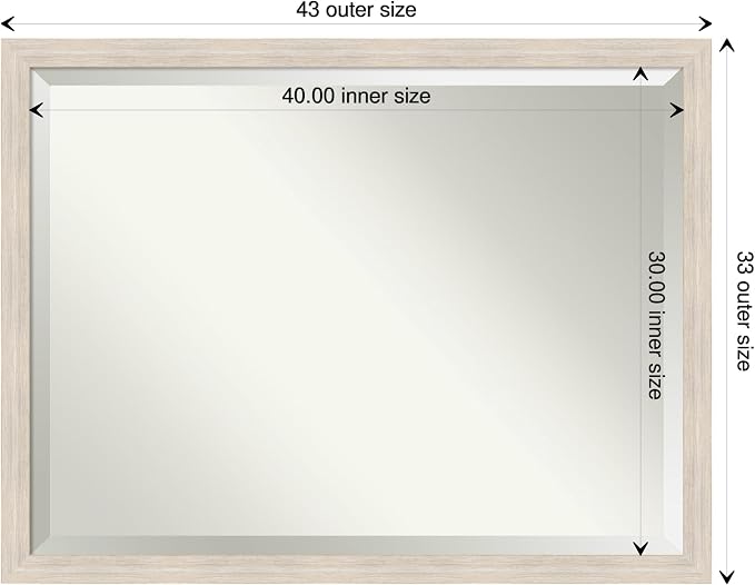 Amanti Art White Wall Mirror 33x43 Hardwood White Wash Narrow Rectangle Bathroom Mirror for Wall Decor Living Room, X-Large Country Rustic Wood Frame, Hangs Horizonally and Vertically, Bathroom Decor,