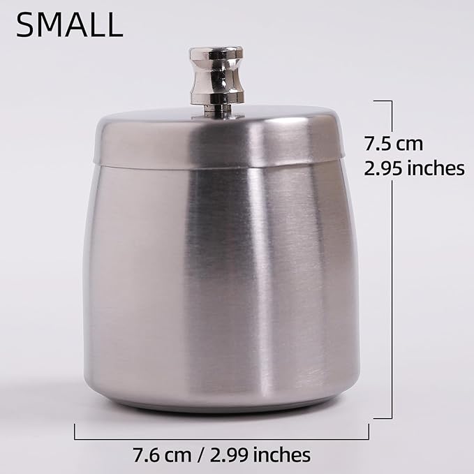 Small Ashtray with Lid for Cigarette, Stainless Steel Smokeless Odorless Windproof Ashtrays for Home Office Tabletop Outside Patio Outdoor Balcony(2.99"x2.68"x2.95")