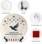 250th Anniversary Decorative Plates 8 Inch Patriotic Decorations Minimal Eagle Commemorative Plates with Stand Memorial Day 4th of July Veterans Day Home & Office