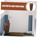 Wooden Umbrella Stand with Cane and Fan Storage Natural Wood Entryway Organizer Space-saving Design Capacity for Home Decor and Use and Versatile Umbrella Rack