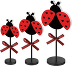 Maitys 3 Pcs Summer Ladybug Decor Set Table Decor Wooden Tabletop Centerpiece Sign for Home Kitchen Bedroom Baby Shower Party Decorations