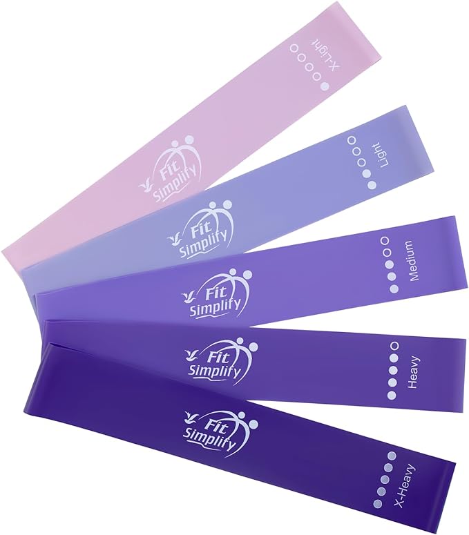 Fit Simplify Resistance Loop Exercise Bands with Instruction Guide and Carry Bag, Set of 5