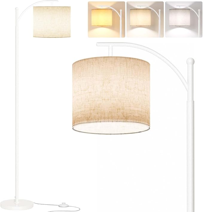 SUNMORY Arc Floor Lamp, Modern Floor Lamp with 9W 3 Color Temperatures Bulb, Metal Standing Lamps with Adjustable Hanging Lampshade, Tall Floor Lamps for Living Room, Bedroom, Office