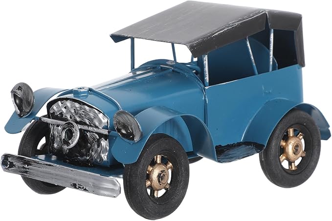 Vintage Iron Car Model - Distressed Metal Blue Car Farmhouse Style Vintage Auto Decor Tabletop Ornaments for Study, Bookshelf & Cave