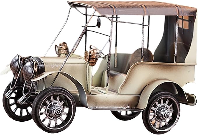 Vintage Car Model Miniature Sculpture Novelty Antique Retro Decoration Desk Bookshelf Collectible Vehicles Tabletop Ornament, White