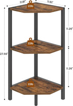 Creso hom Corner Shelf, 3-Tier Industrial Corner Bookshelf with Metal Frame, Multipurpose Corner Display Rack for Living Room Kitchen Bedroom Office Organization and Storage, Rustic Brown