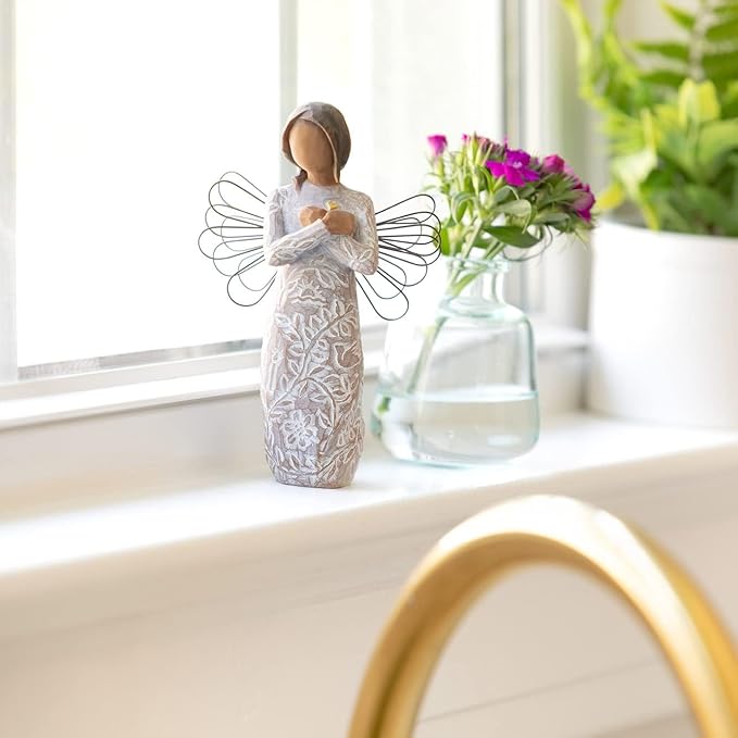 Willow Tree Remembrance (Darker Skin) Angel, Memories, Hold Each Safely in Your Heart, Carved with Symbols to Remind us of Loved Ones, Gift of Support and Sympathy, Sculpted Hand-Painted Figure