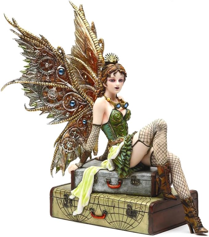 PTC 9.38 Inch Steampunk Fairy Sitting on Vintage Luggage Statue Figurine