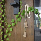 58 Inch Wood Bead Garland with Tassels, Rustic Farmhouse Beads Wall Hanging Prayer Beads