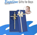 Tryuunion Baby Wall Cross Baptism and Christening Gifts for Boys, 7-inch Olive Golden Blessing Catholic Boy Baptism Crosses for First Holy Communion, and Dedication Baptismal Gifts from Godparents