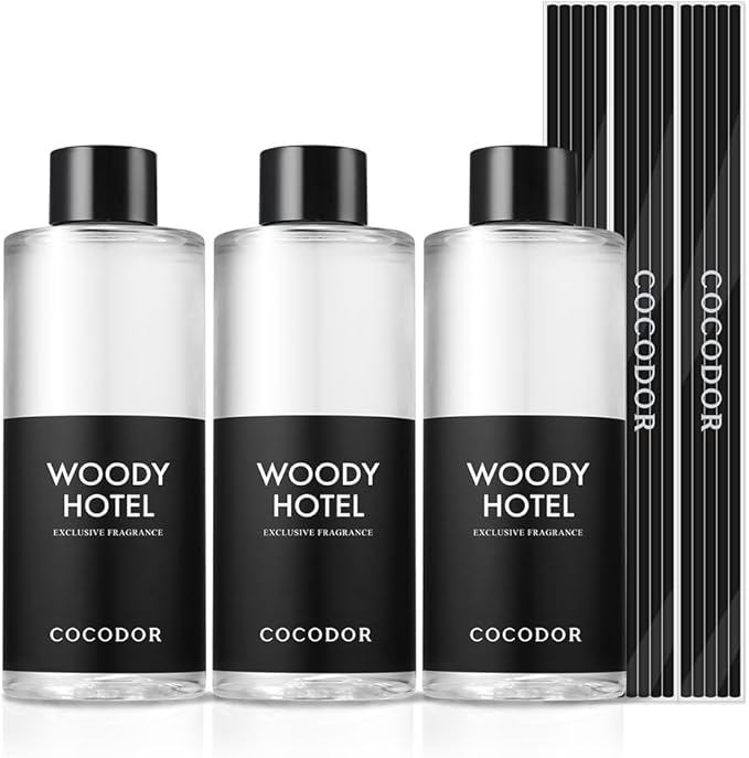 COCODOR Reed Diffuser Oil Refill/Woody Hotel /6.7oz(200ml) / 3 Pack/Aromatherapy, Home Fragrance, Scented Oils, Oils for Reed Diffuser, Bathroom Home Decor