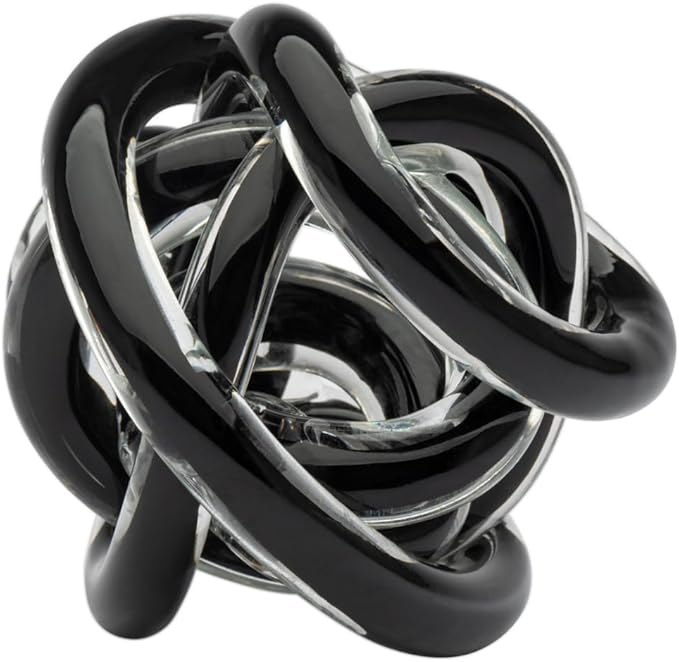 Torre & Tagus Orbit Hand Blown Glass Infinity Knot Sculpture - 3 Inch Glass Art Black Knot Decor Ball for Home Decor, Small Centerpiece Table Decoration for Home Interior (Solid Black)