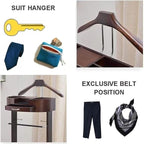 Suit Stands Butler Clothing Racks Wood Suit Valet Stand Clothes Rack with Base Floor Standing Suit Hanger Rack with Drawer, Top Tray,for Office Living Room Bed Room ﻿43X33.5X107CM(White)