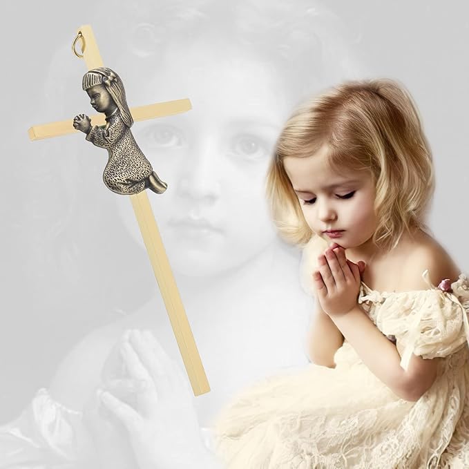 DCCXN Baby Wall Cross Baptism Gifts for Girls, 6 Inch Gold Praying Baby Girl Crosses for First Holy Communion, Christening, Baptismal Cross Decor-Gold Girl Crosses