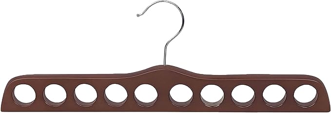 Walnut Finish Wood Scarf Hanger with 10 Holes and Chrome Hardware in 17 1/2" Length X 3/4" Thick, 1 Hanger